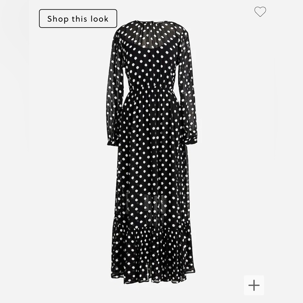 J.CREW Long-sleeve chiffon midi dress in dot print, Sz 12